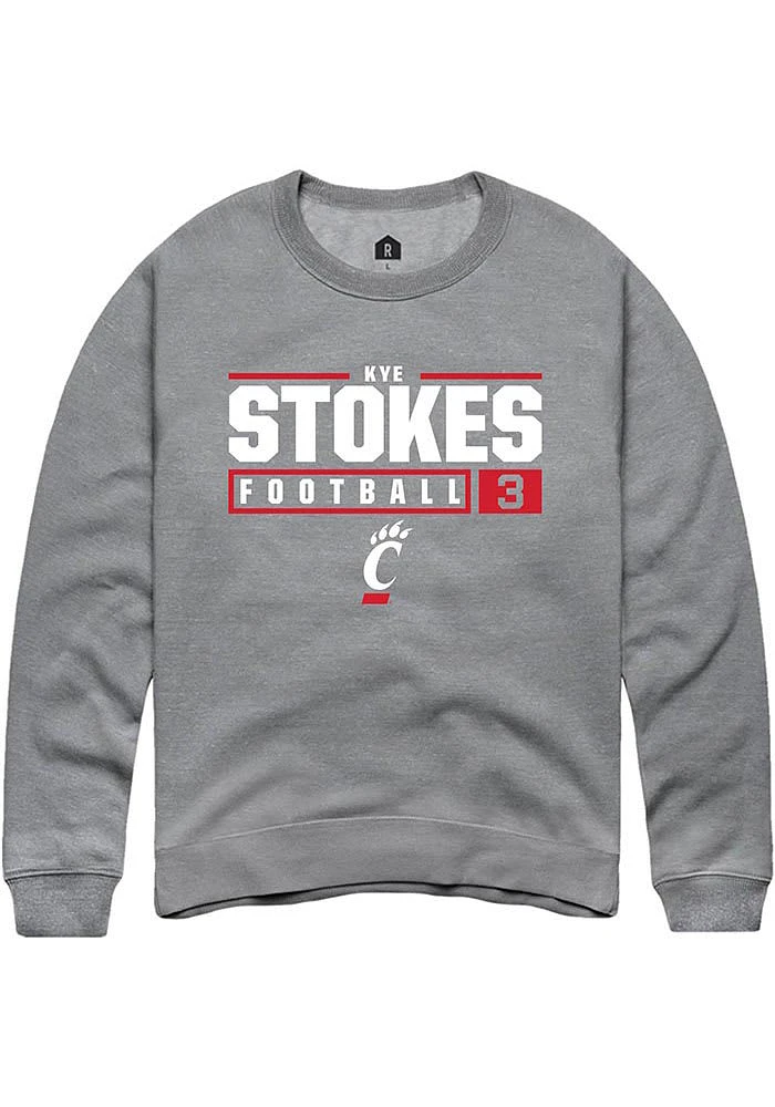 Kye Stokes  Rally Cincinnati Bearcats Mens Graphite NIL Stacked Box Long Sleeve Crew Sweatshirt