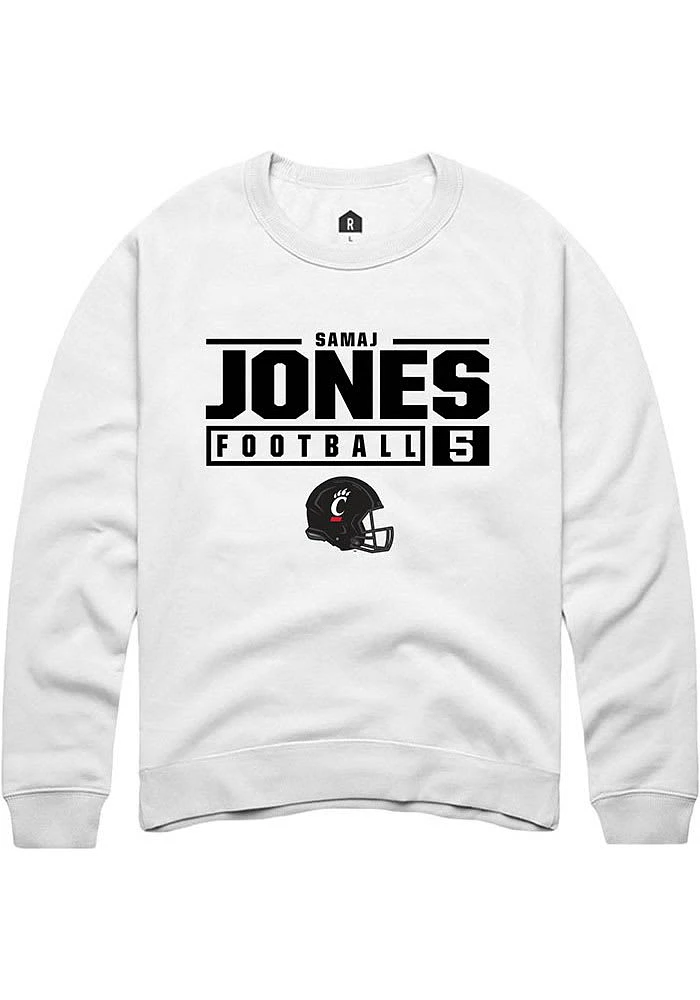 Samaj Jones Rally Cincinnati Bearcats Mens NIL Stacked Box Long Sleeve Crew Sweatshirt