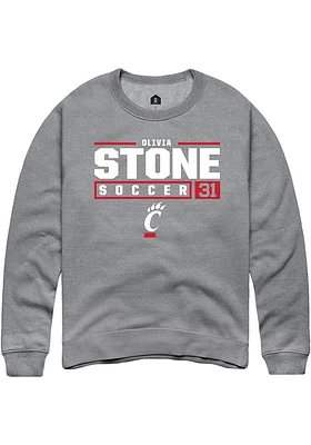 Olivia Stone  Rally Cincinnati Bearcats Mens Graphite NIL Stacked Box Long Sleeve Crew Sweatshirt