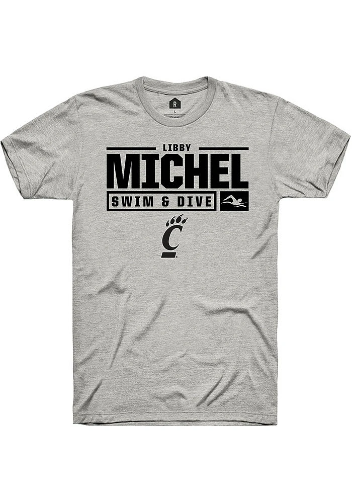 Libby Michel Cincinnati Bearcats Ash Rally NIL Stacked Box Short Sleeve T Shirt