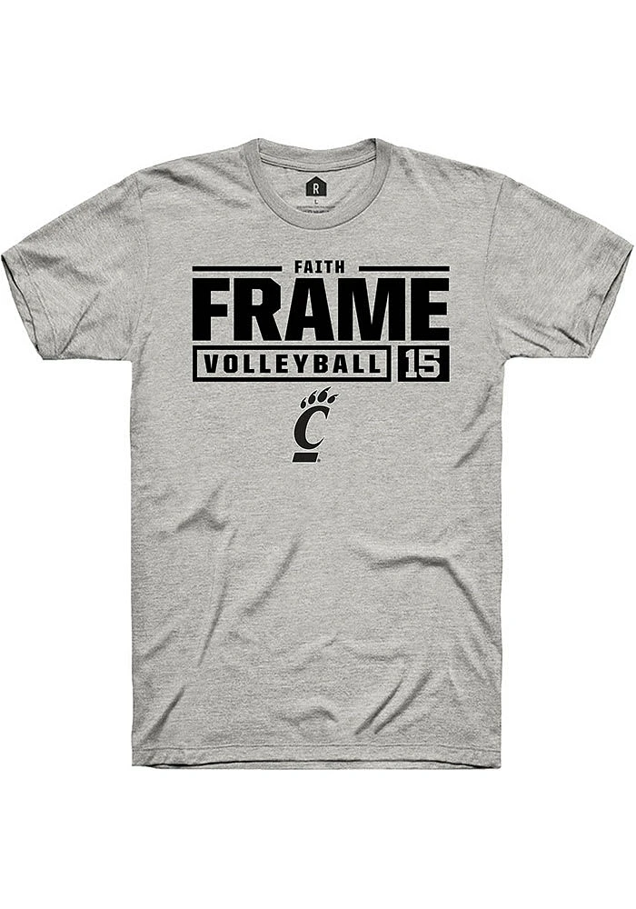 Faith Frame Cincinnati Bearcats Ash Rally NIL Stacked Box Short Sleeve T Shirt