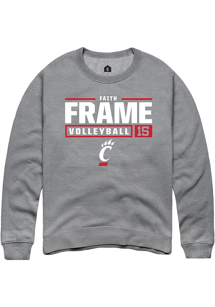 Faith Frame Rally Cincinnati Bearcats Mens Graphite NIL Stacked Box Long Sleeve Crew Sweatshirt