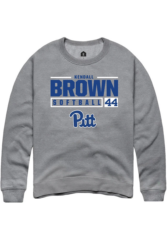 Kendall Brown Rally Pitt Panthers Mens Graphite NIL Stacked Box Long Sleeve Crew Sweatshirt