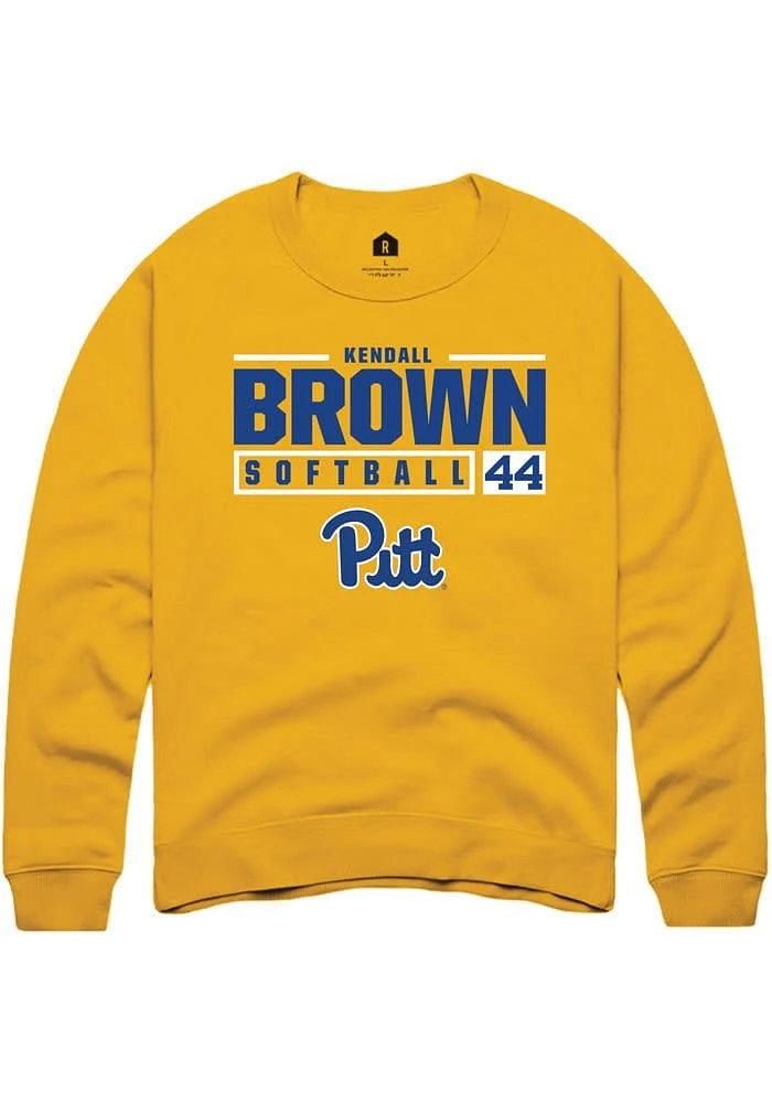 Kendall Brown Rally Pitt Panthers Mens Gold NIL Stacked Box Long Sleeve Crew Sweatshirt
