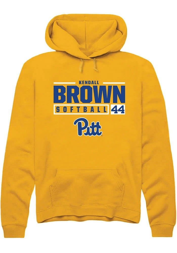 Kendall Brown Rally Pitt Panthers Mens Gold NIL Stacked Box Long Sleeve Hoodie