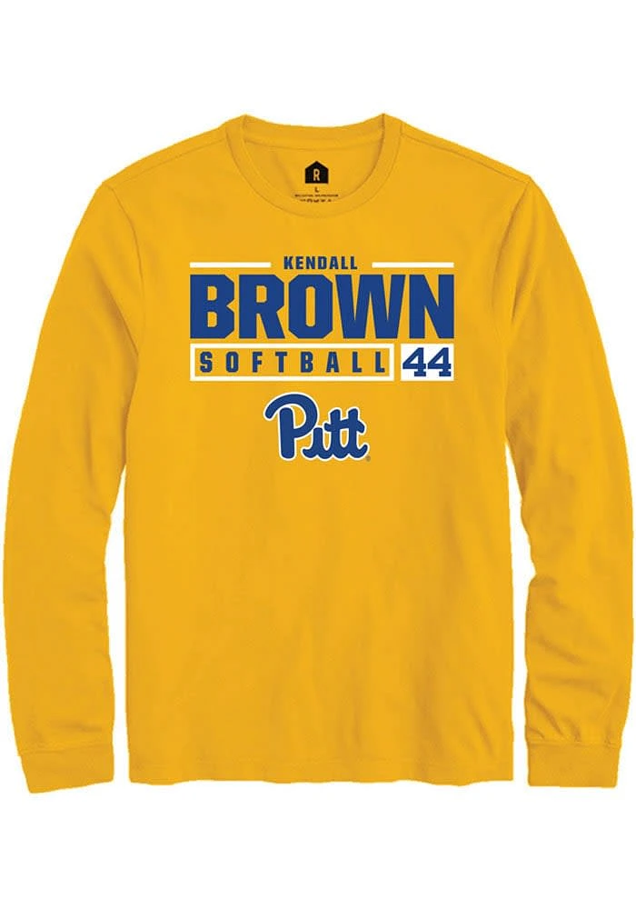 Kendall Brown Pitt Panthers Gold Rally NIL Stacked Box Long Sleeve T Shirt