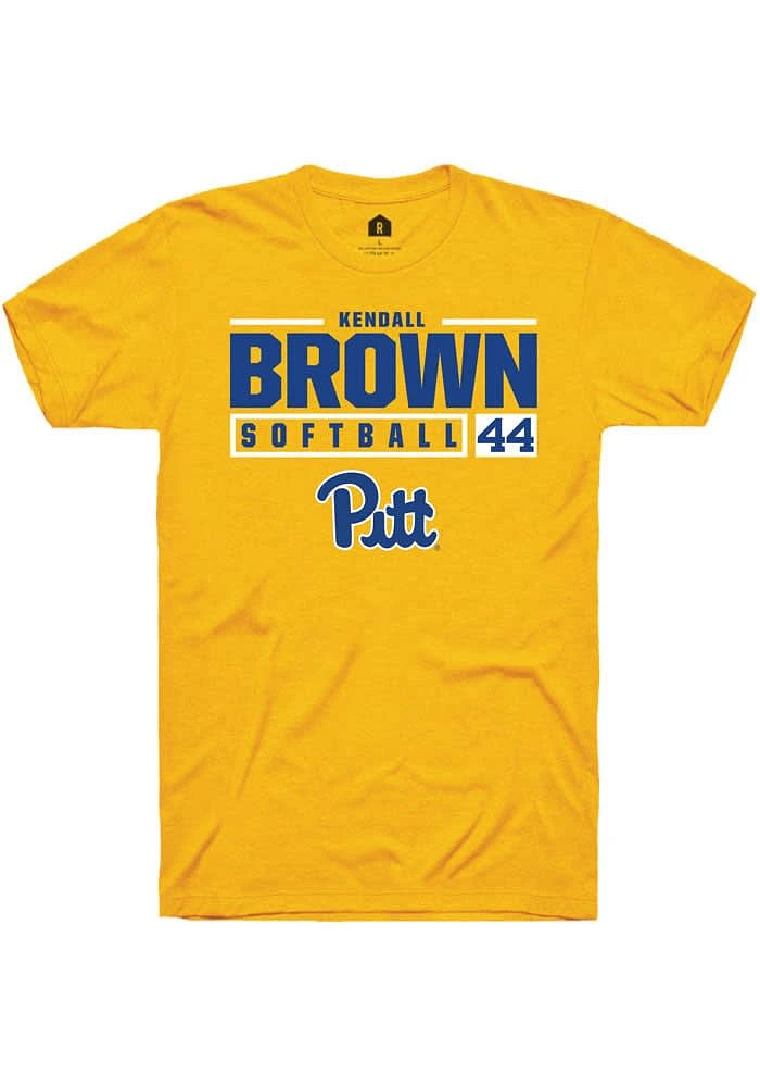 Kendall Brown Pitt Panthers Gold Rally NIL Stacked Box Short Sleeve T Shirt