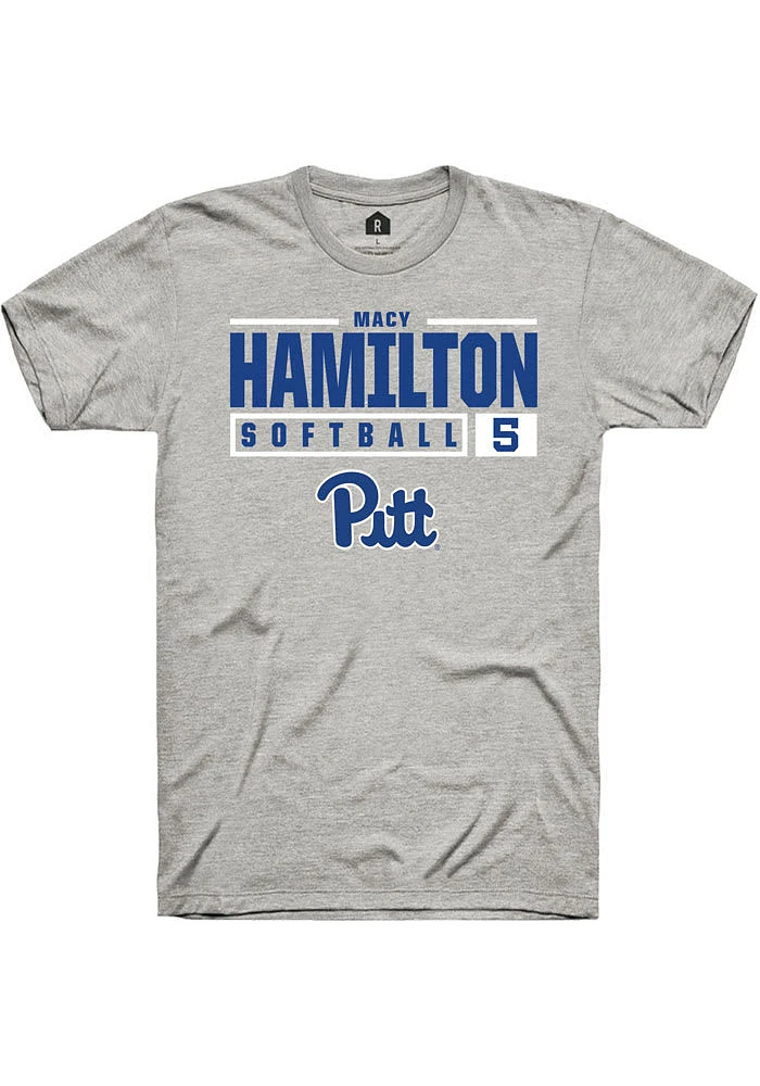 Macy Hamilton Pitt Panthers Ash Rally NIL Stacked Box Short Sleeve T Shirt