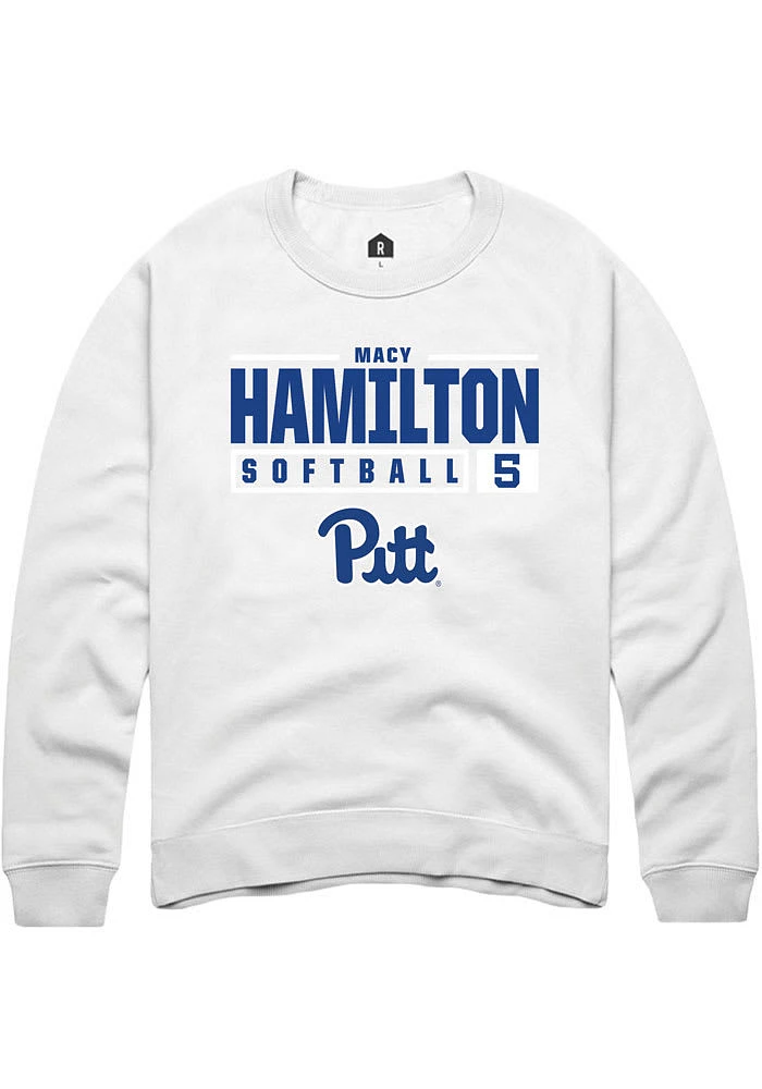 Macy Hamilton Rally Pitt Panthers Mens NIL Stacked Box Long Sleeve Crew Sweatshirt