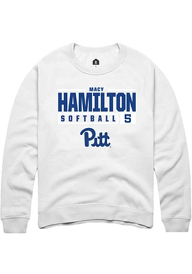 Macy Hamilton Rally Pitt Panthers Mens NIL Stacked Box Long Sleeve Crew Sweatshirt