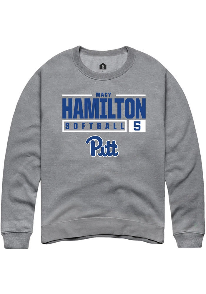 Macy Hamilton Rally Pitt Panthers Mens Graphite NIL Stacked Box Long Sleeve Crew Sweatshirt