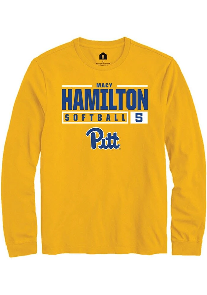 Macy Hamilton Pitt Panthers Gold Rally NIL Stacked Box Long Sleeve T Shirt