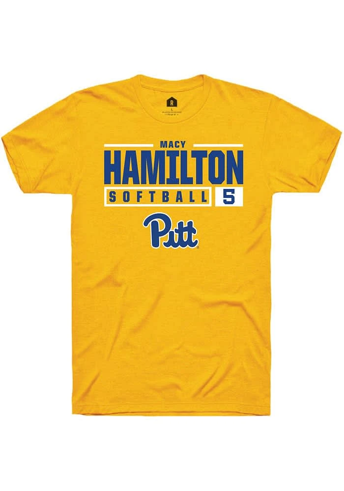 Macy Hamilton Pitt Panthers Gold Rally NIL Stacked Box Short Sleeve T Shirt
