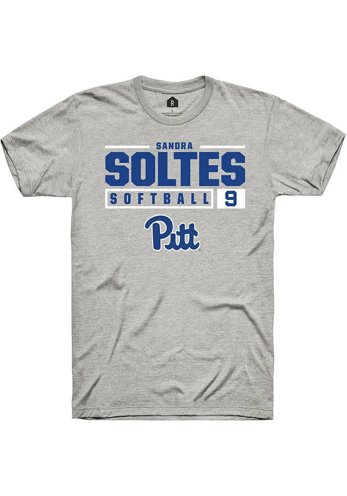 Sandra Soltes Pitt Panthers Ash Rally NIL Stacked Box Short Sleeve T Shirt