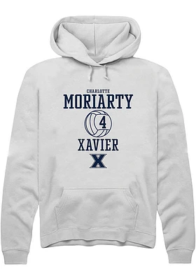 Charlotte Moriarty  Rally Xavier Musketeers Mens White NIL Sport Icon Long Sleeve Hoodie