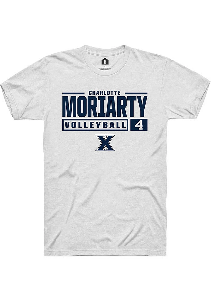 Charlotte Moriarty  Xavier Musketeers White Rally NIL Stacked Box Short Sleeve T Shirt