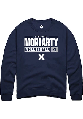 Charlotte Moriarty  Rally Xavier Musketeers Mens Navy Blue NIL Stacked Box Long Sleeve Crew Sweats..