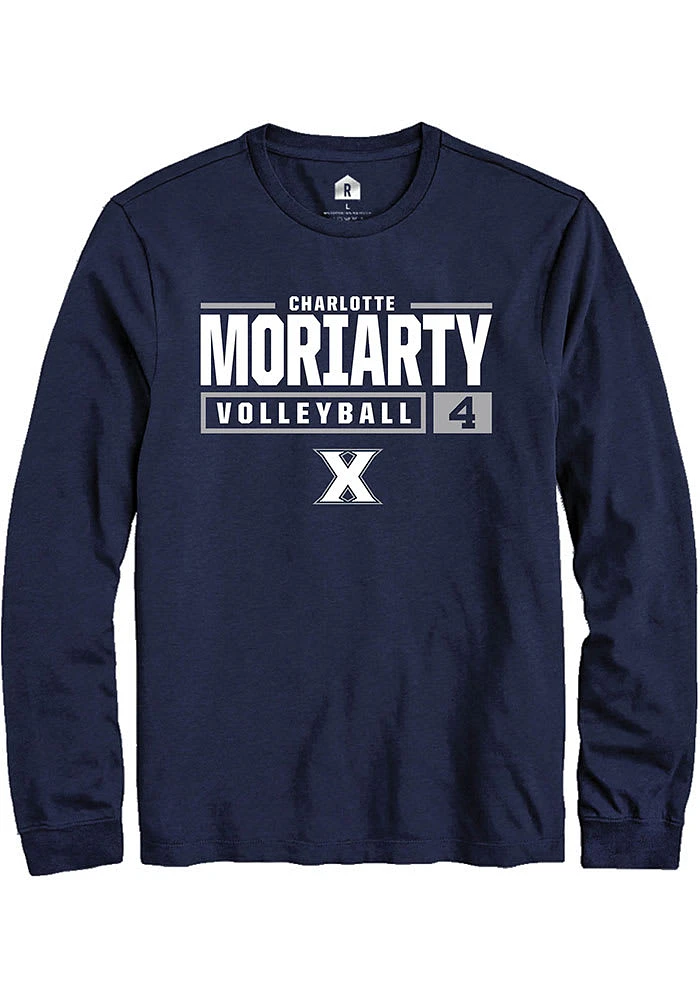 Charlotte Moriarty  Xavier Musketeers Navy Blue Rally NIL Stacked Box Long Sleeve T Shirt