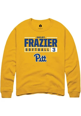 Shelby Frazier  Rally Pitt Panthers Mens Gold NIL Stacked Box Long Sleeve Crew Sweatshirt