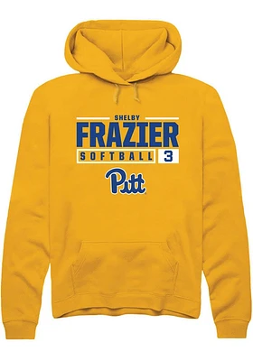 Shelby Frazier  Rally Pitt Panthers Mens Gold NIL Stacked Box Long Sleeve Hoodie