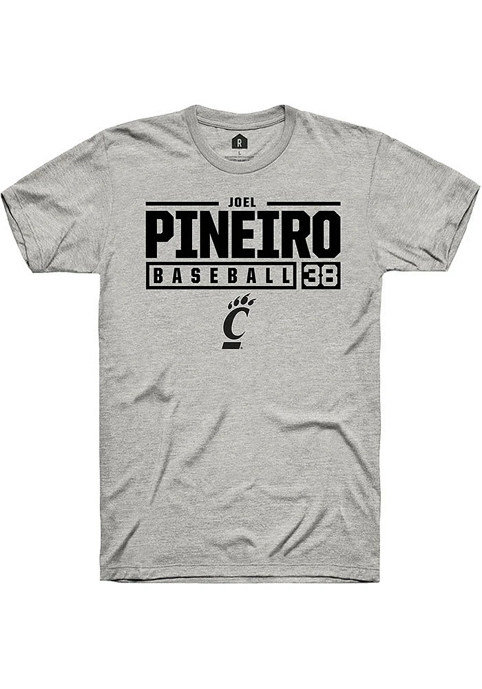 Joel Pineiro Cincinnati Bearcats Ash Rally NIL Stacked Box Short Sleeve T Shirt