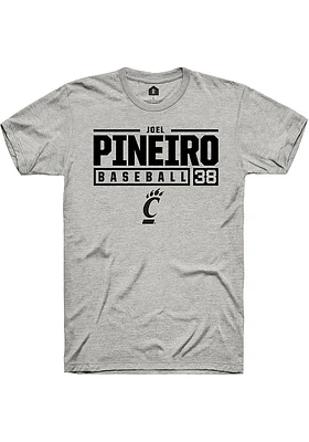 Joel Pineiro  Cincinnati Bearcats Ash Rally NIL Stacked Box Short Sleeve T Shirt