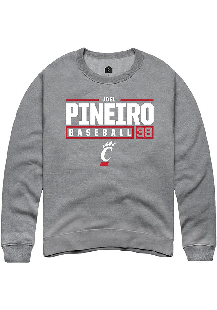 Joel Pineiro Rally Cincinnati Bearcats Mens Graphite NIL Stacked Box Long Sleeve Crew Sweatshirt