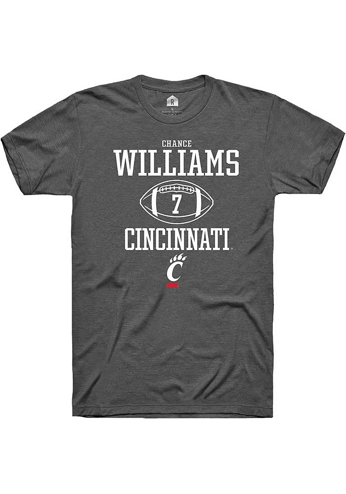 Chance Williams  Cincinnati Bearcats Dark Grey Rally NIL Sport Icon Short Sleeve T Shirt