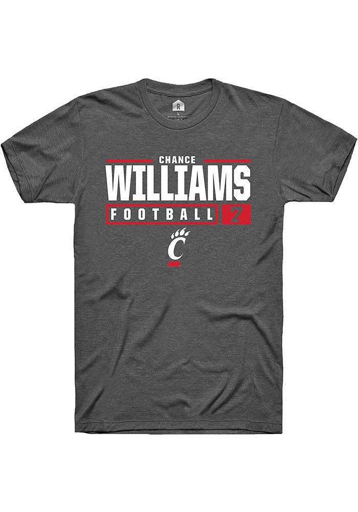 Chance Williams  Cincinnati Bearcats Dark Grey Rally NIL Stacked Box Short Sleeve T Shirt