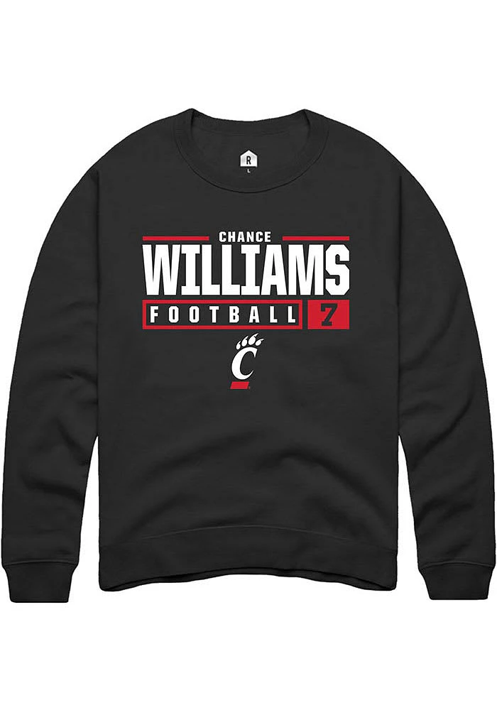 Chance Williams Rally Cincinnati Bearcats Mens NIL Stacked Box Long Sleeve Crew Sweatshirt