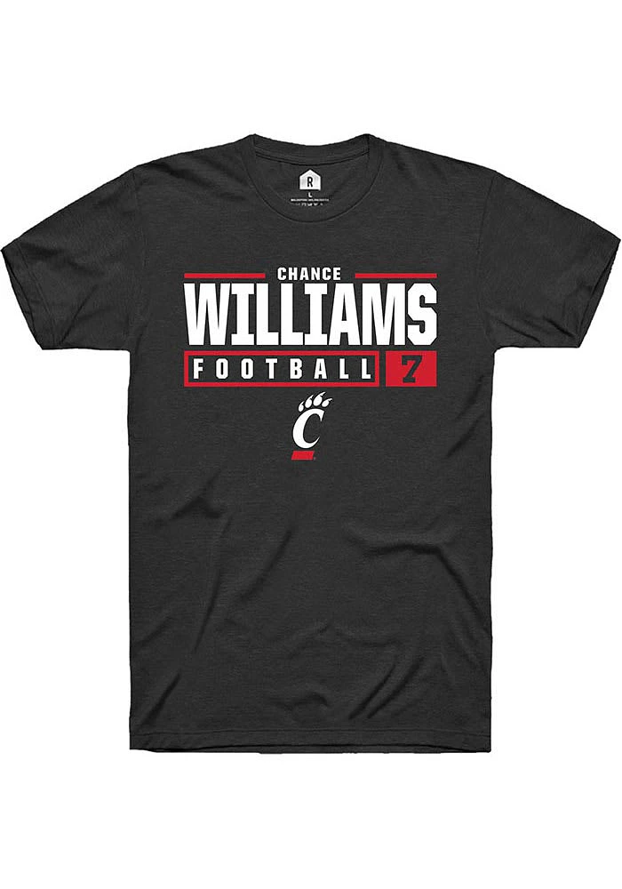 Chance Williams Cincinnati Bearcats Rally NIL Stacked Box Short Sleeve T Shirt