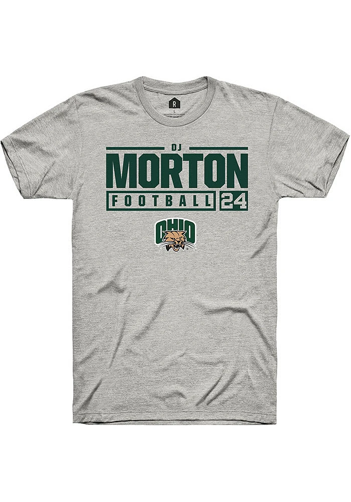 Dj Morton  Ohio Bobcats Ash Rally NIL Stacked Box Short Sleeve T Shirt