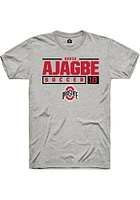 David Ajagbe  Ohio State Buckeyes Ash Rally NIL Stacked Box Short Sleeve T Shirt