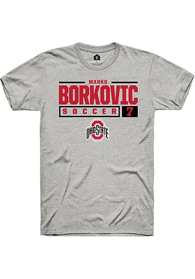 Marko Borkovic  Ohio State Buckeyes Ash Rally NIL Stacked Box Short Sleeve T Shirt