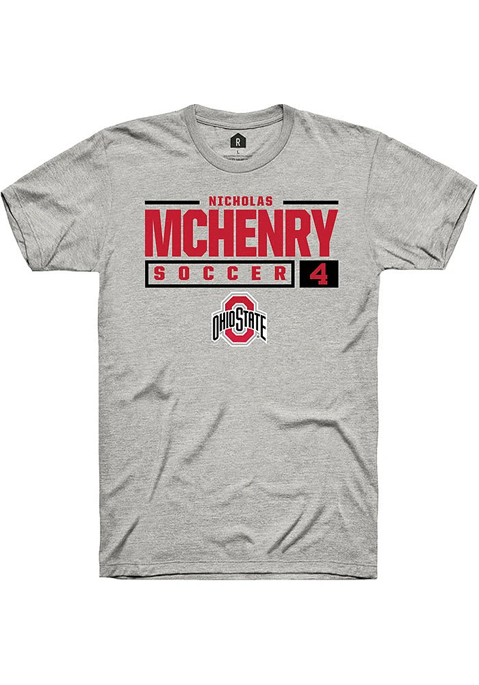 Nicholas McHenry  Ohio State Buckeyes Ash Rally NIL Stacked Box Short Sleeve T Shirt