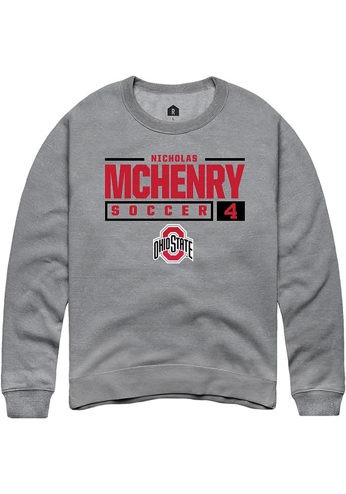 Nicholas McHenry  Rally Ohio State Buckeyes Mens Graphite NIL Stacked Box Long Sleeve Crew Sweatsh..