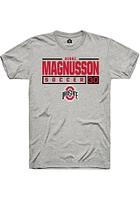 Siggi Magnusson  Ohio State Buckeyes Ash Rally NIL Stacked Box Short Sleeve T Shirt