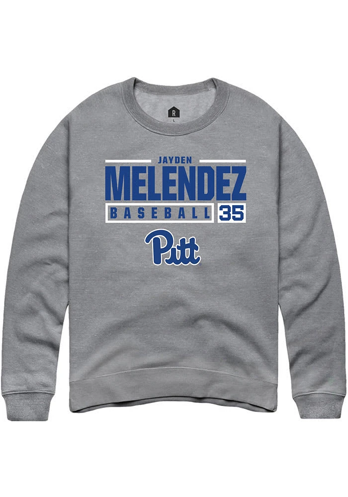 Jayden Melendez Rally Pitt Panthers Mens Graphite NIL Stacked Box Long Sleeve Crew Sweatshirt