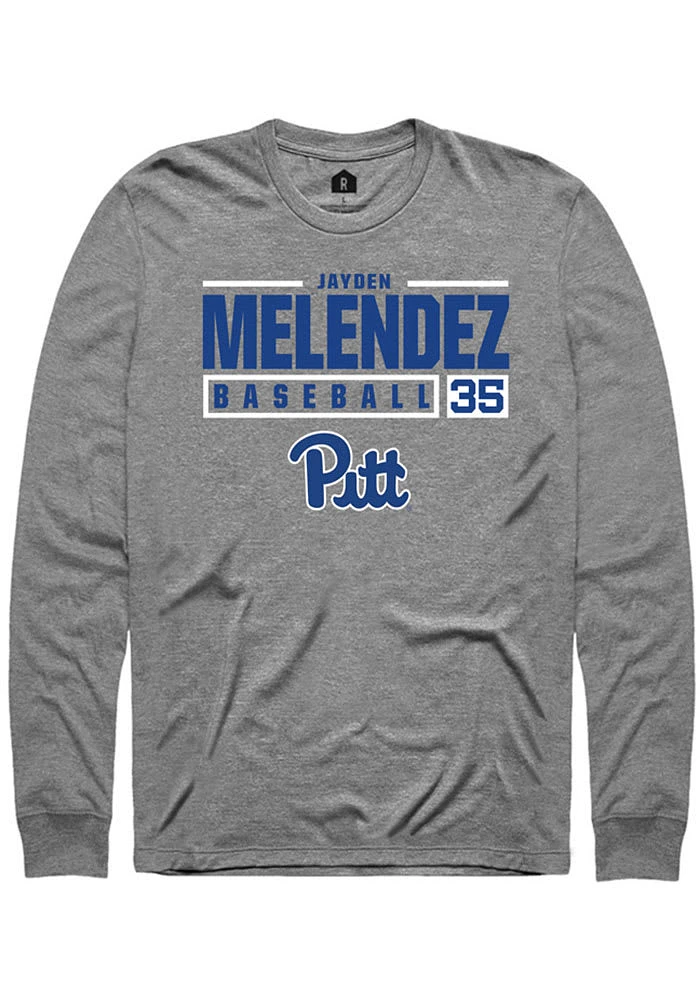 Jayden Melendez Pitt Panthers Graphite Rally NIL Stacked Box Long Sleeve T Shirt