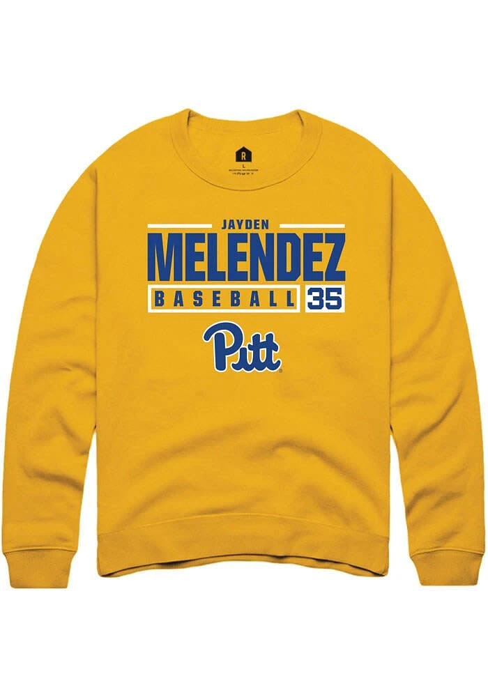 Jayden Melendez Rally Pitt Panthers Mens Gold NIL Stacked Box Long Sleeve Crew Sweatshirt
