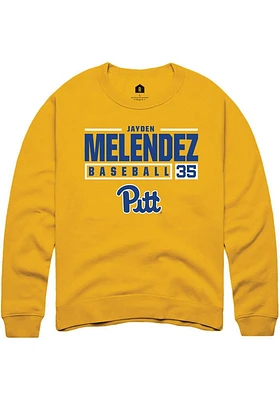 Jayden Melendez  Rally Pitt Panthers Mens Gold NIL Stacked Box Long Sleeve Crew Sweatshirt