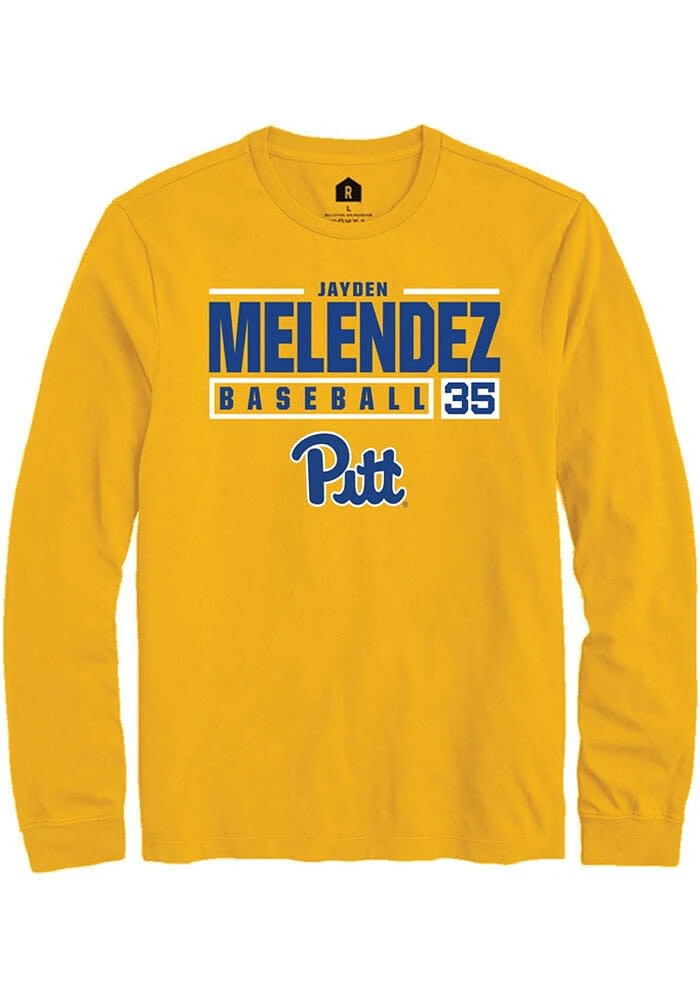 Jayden Melendez Pitt Panthers Gold Rally NIL Stacked Box Long Sleeve T Shirt