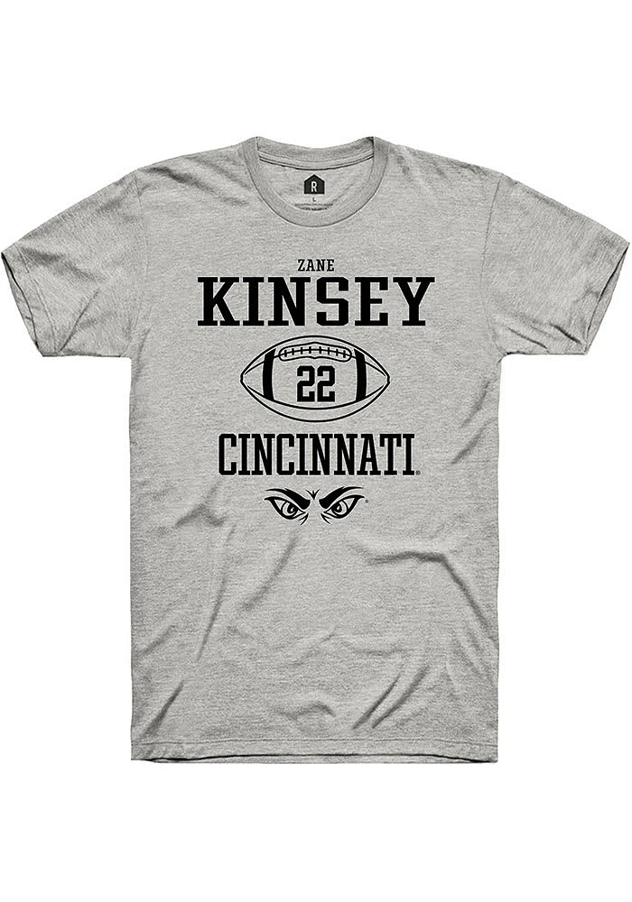 Zane Kinsey  Cincinnati Bearcats Ash Rally NIL Sport Icon Short Sleeve T Shirt