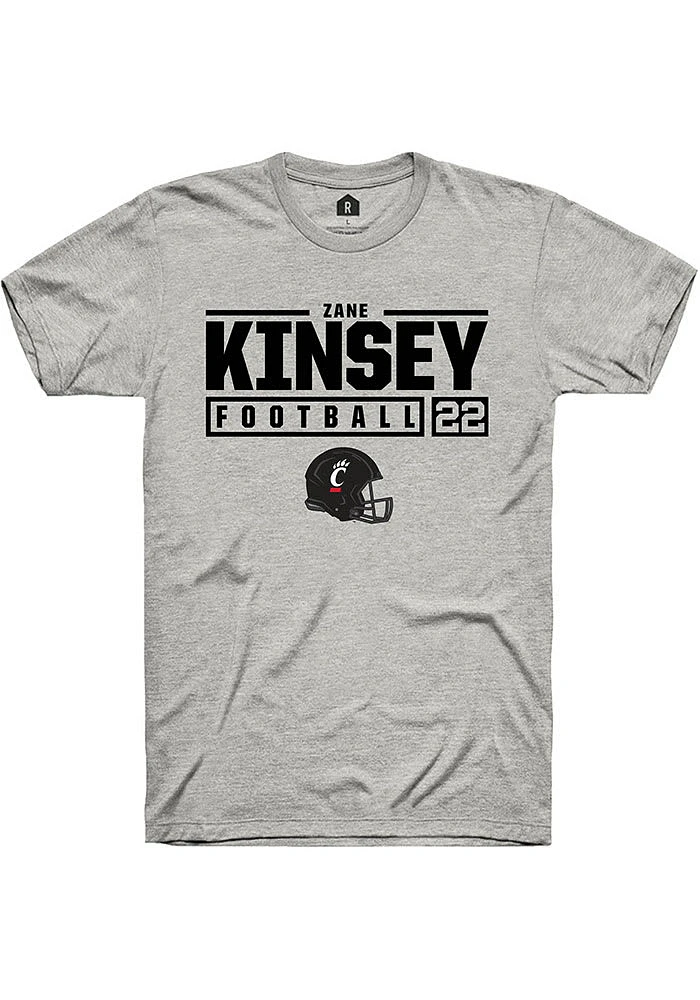 Zane Kinsey  Cincinnati Bearcats Ash Rally NIL Stacked Box Short Sleeve T Shirt