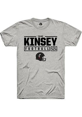 Zane Kinsey  Cincinnati Bearcats Ash Rally NIL Stacked Box Short Sleeve T Shirt