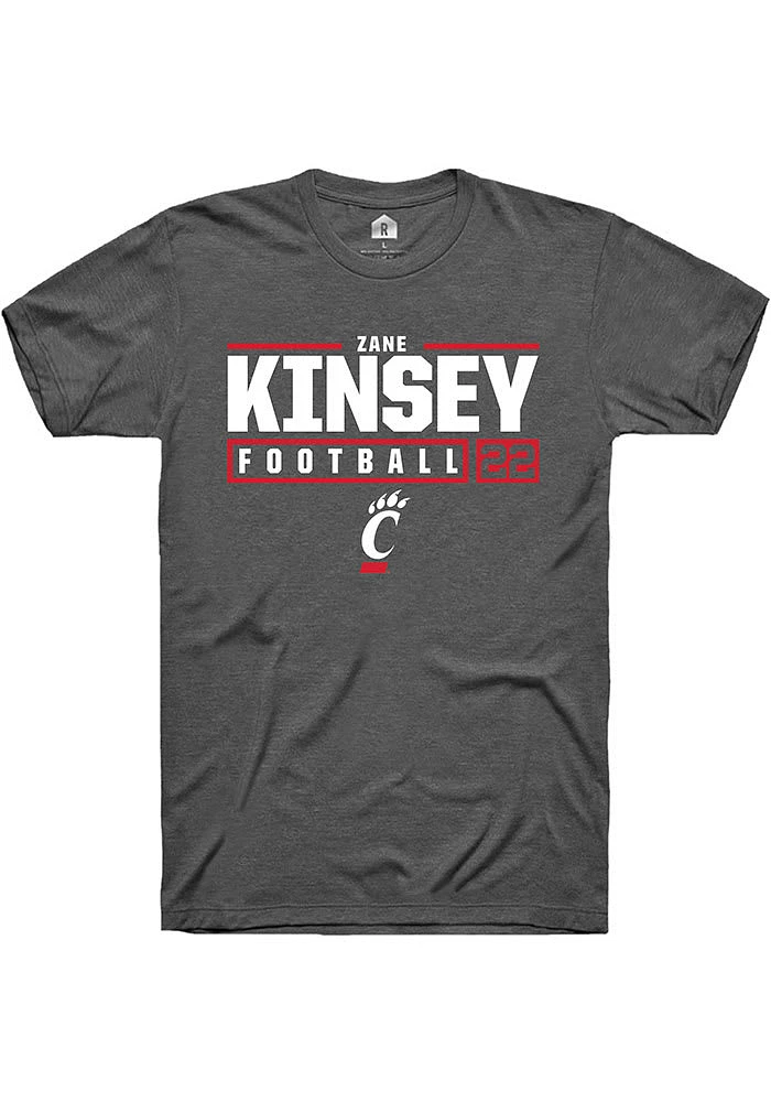 Zane Kinsey  Cincinnati Bearcats Dark Grey Rally NIL Stacked Box Short Sleeve T Shirt