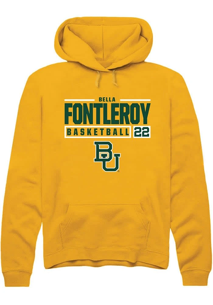 Bella Fontleroy Rally Baylor Bears Mens Gold NIL Stacked Box Long Sleeve Hoodie