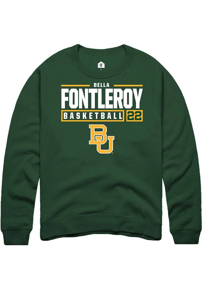 Bella Fontleroy Rally Baylor Bears Mens Green NIL Stacked Box Long Sleeve Crew Sweatshirt