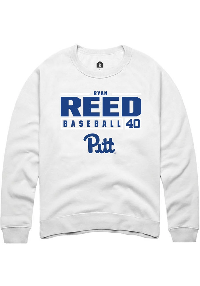 Ryan Reed Rally Pitt Panthers Mens White NIL Stacked Box Long Sleeve Crew Sweatshirt