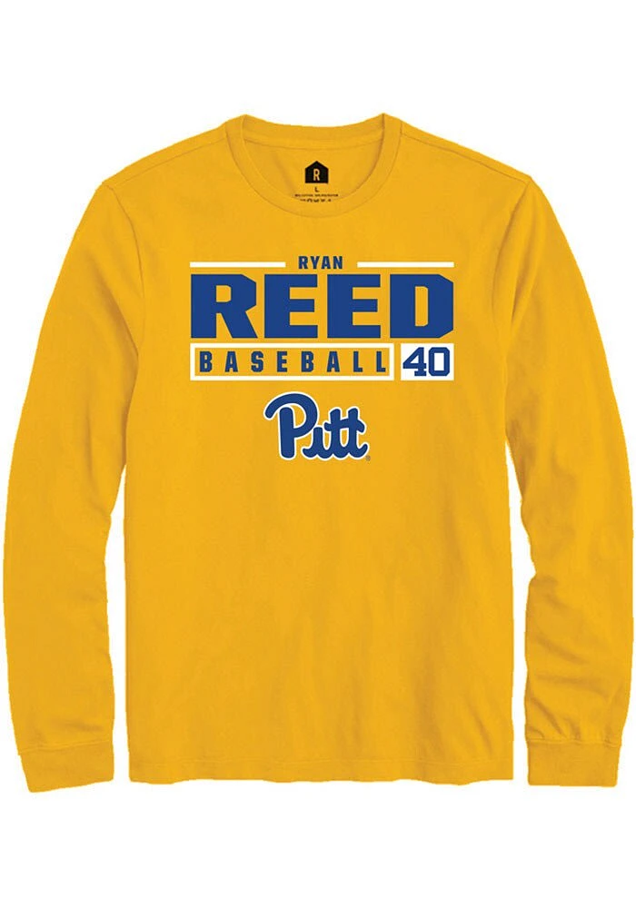 Ryan Reed Pitt Panthers Gold Rally NIL Stacked Box Long Sleeve T Shirt